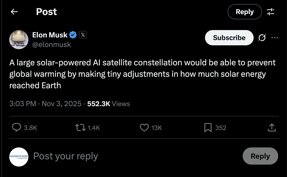 Elon Musk's 'AI suggestion' on global warming