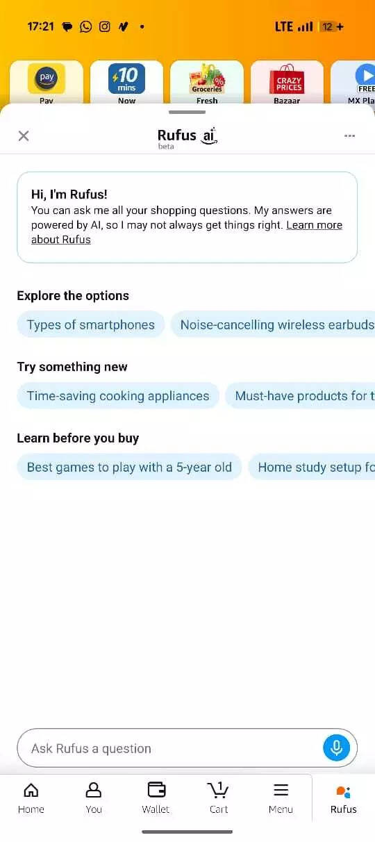 Rufus AI shopping assistant inside Amazon app