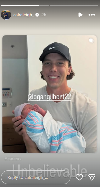 (Image via Cal Raaleigh's IG Story) Logan Gilbert with his new born son