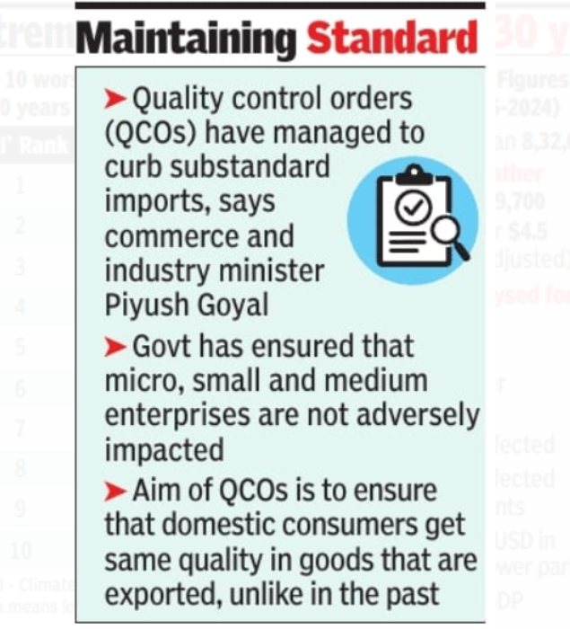 Quality norms boost domestic manufacturing: Minister - The Times of India