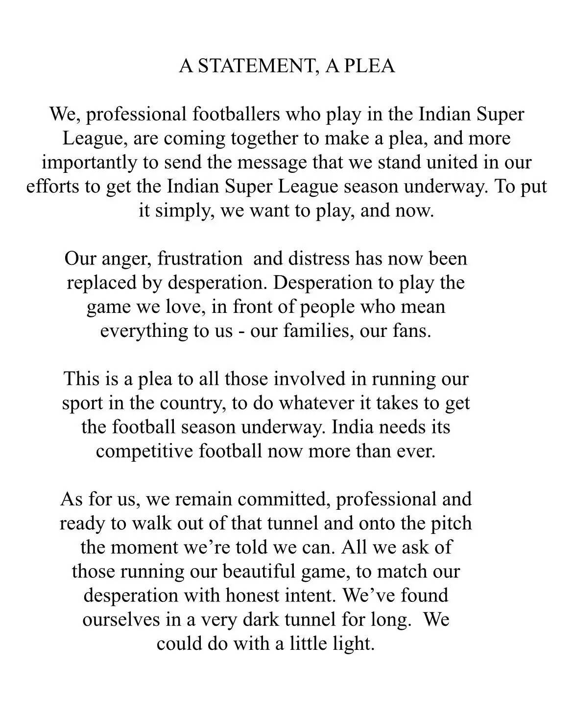 Footballer's statement