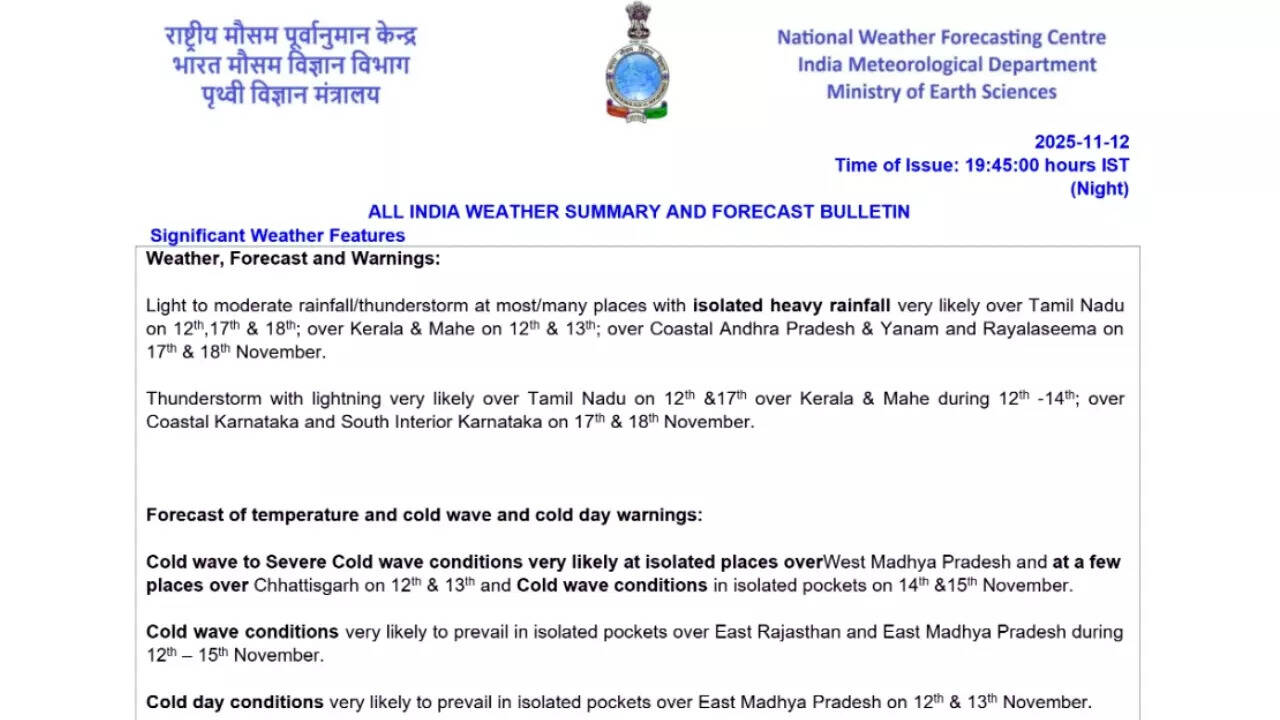 IMD weather update