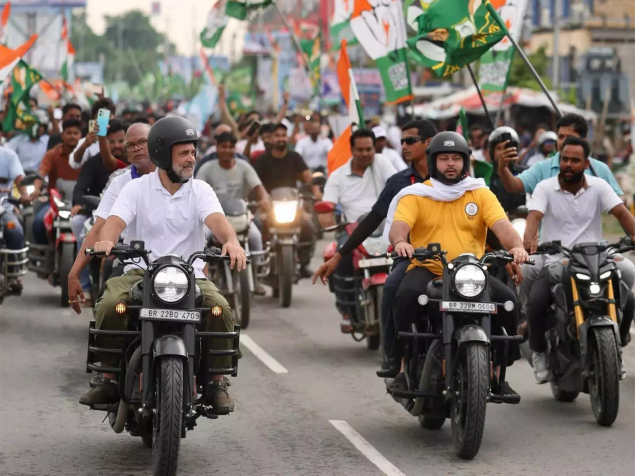 Rahul Gandhi and Tejashwi Yadav during Voter Adhikar Yatra