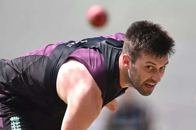 England's Mark Wood bowls in the nets during a training session in Perth, Australia, Wednesday, Nov 19, 2025, ahead of the the first Ashes test against Australia. (AP)