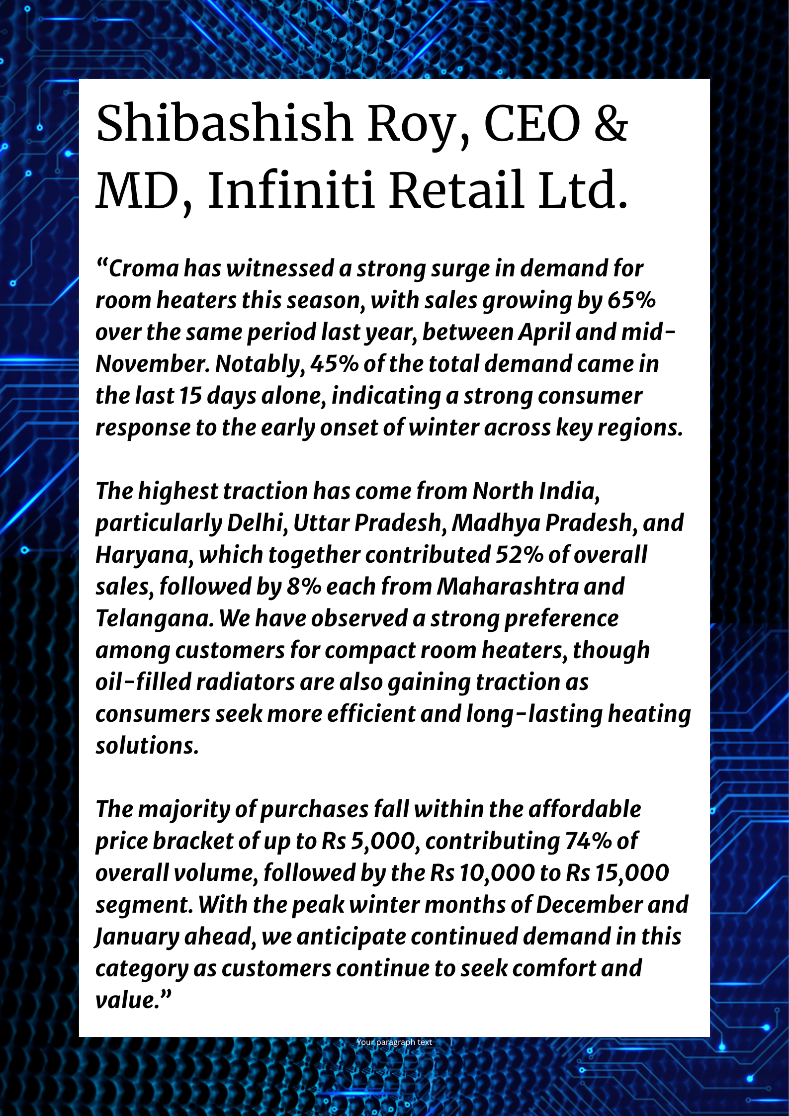 Croma CEO on increase of geyser sale in winter