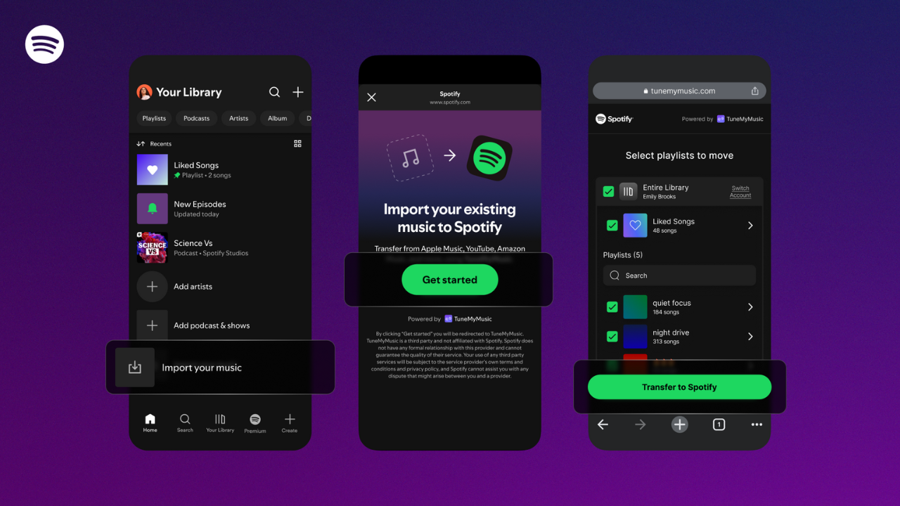 Transfer playlists to Spotify