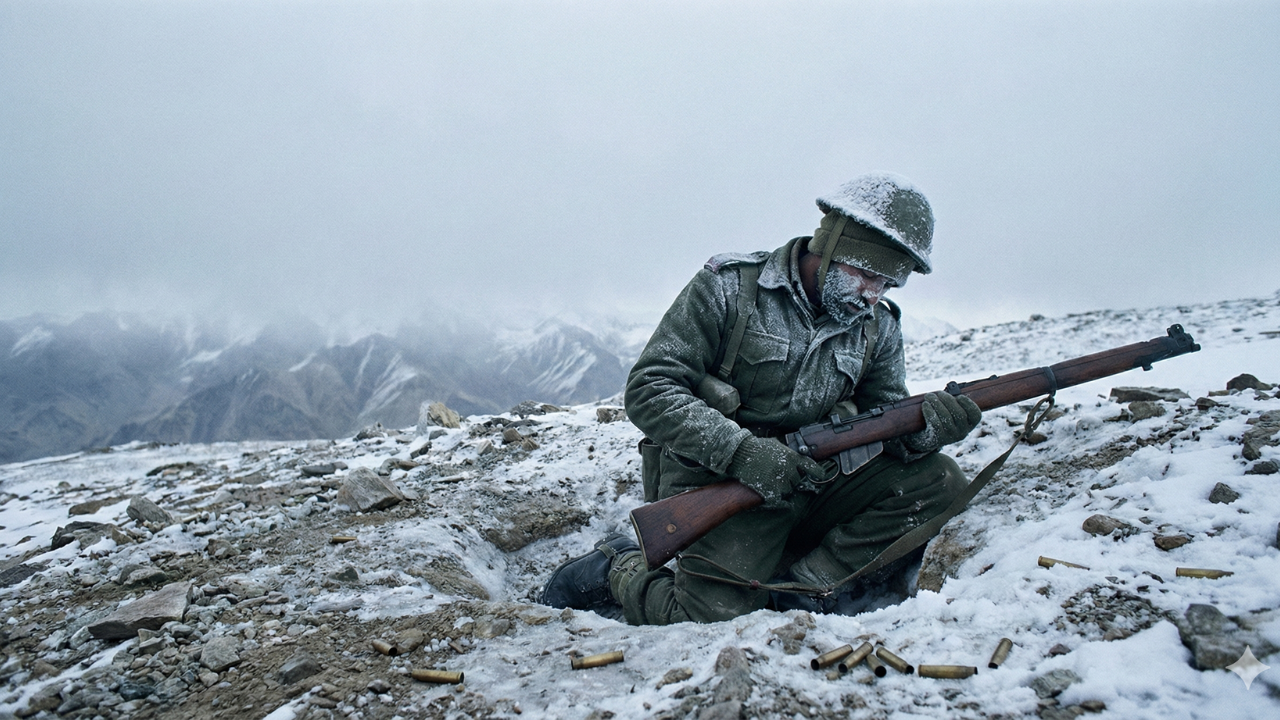 Representative AI Image : (After the battle, when recovery teams reached Rezang La, they found soldiers still in their firing positions — rifles gripped, bodies frozen solid, eyes fixed on the direction from which the enemy came. It was as if time had stopped at the moment of their last act of resistance.)