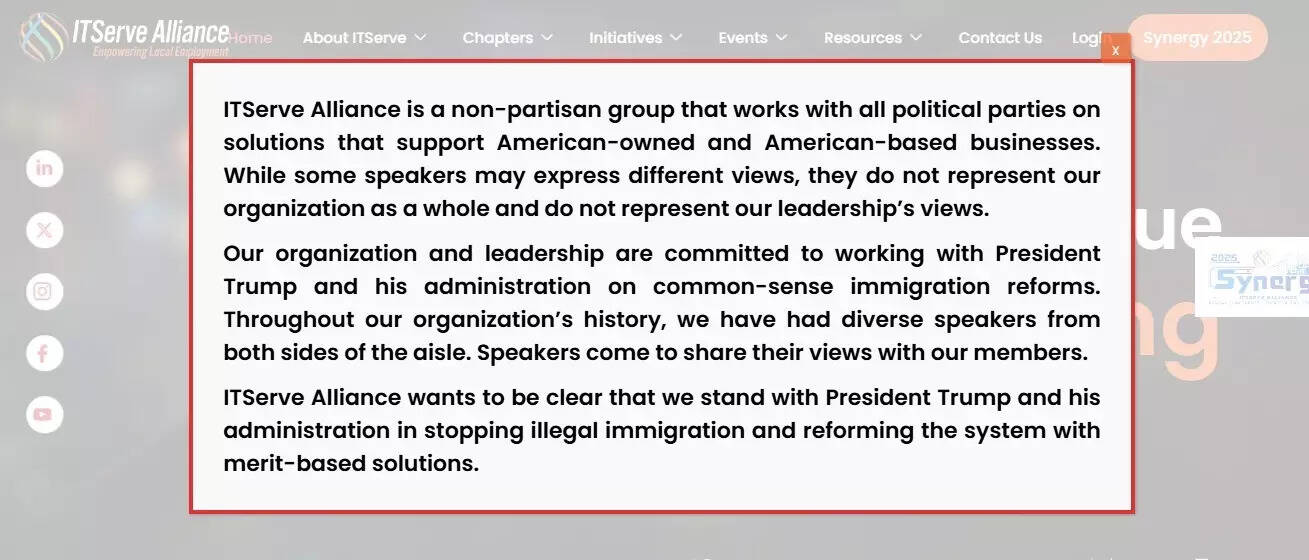 ITServe Alliance issued a statement distancing themselves from the controversy of 'kick Trump' speech at their conference.