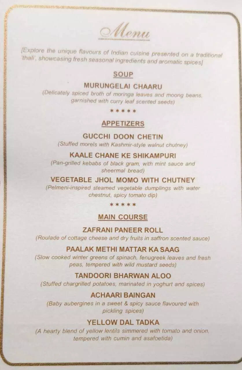 Starters and main course menu