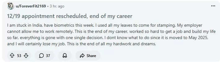 Visa appointment getting rescheduled to 2026 will make careers end, Redditors panic.