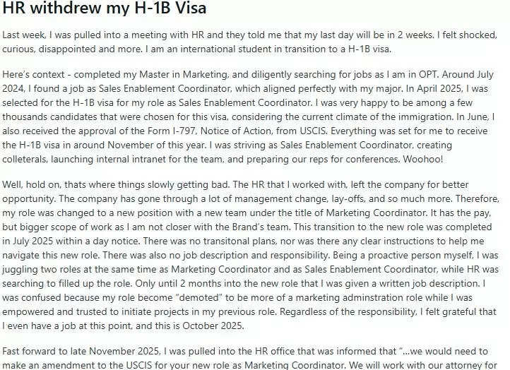The Reddit post on H-1B ordeal went viral but for a different reason.