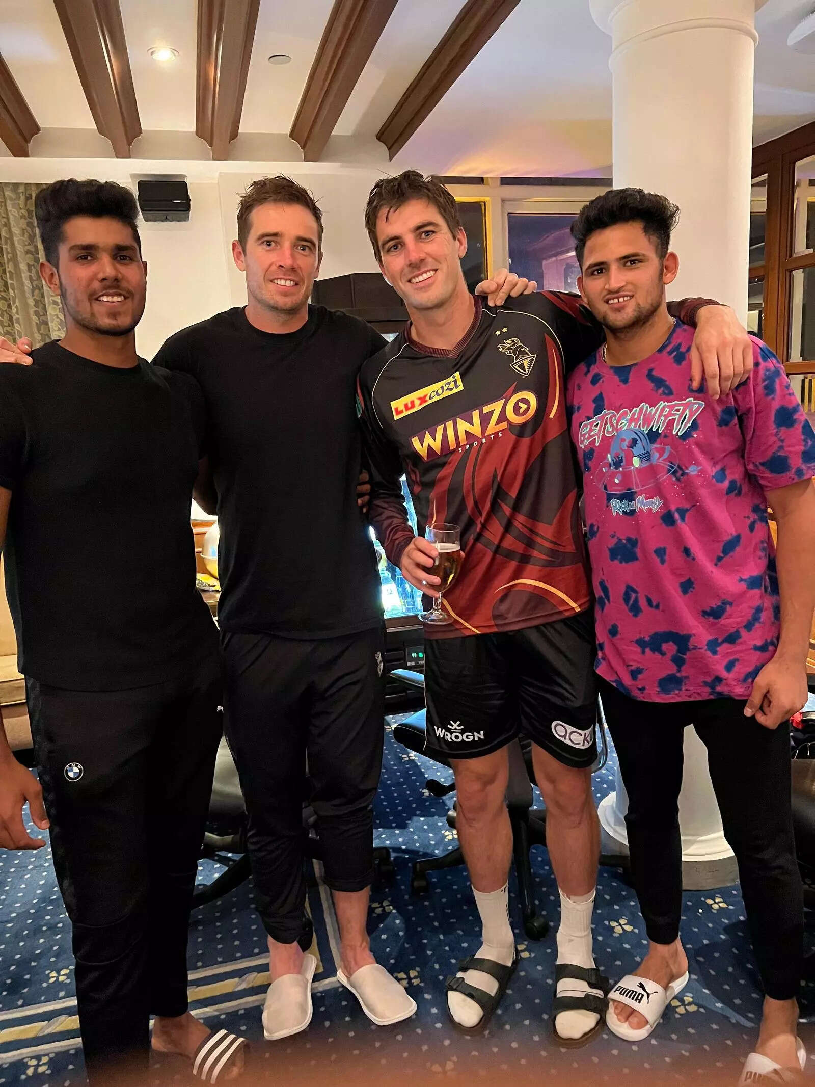(L-R) Harshit Rana, Tim Southee, Pat Cummins and Ashok Sharma (special arrangement) Ashok Sharma pat cummins.