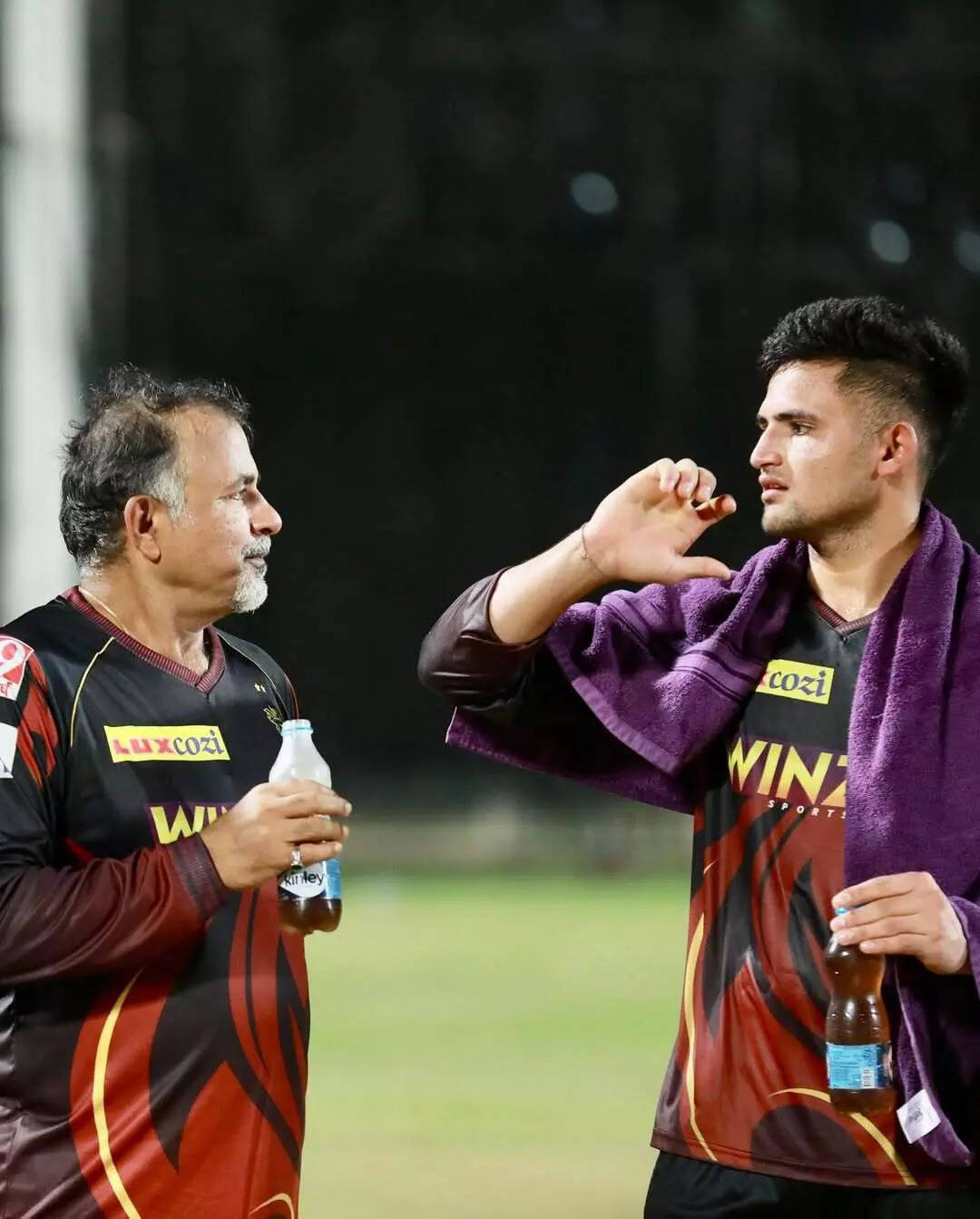 Ashok Sharma with former India bowling coach Bharat Arun during their KKR days (Special Arrangement) Ashok Sharma with former India bowling coach Bharat Arun