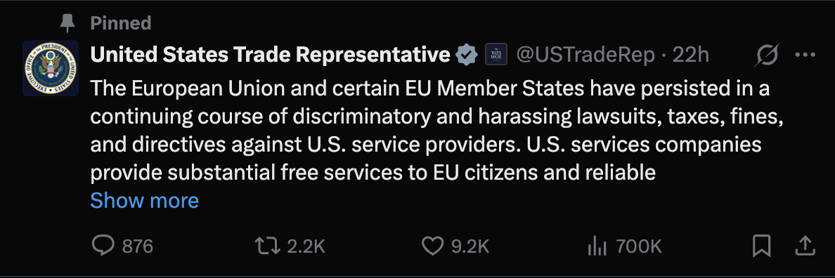 USTR warns EU on X