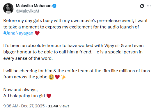 Malavika Mohanan's Twitter post