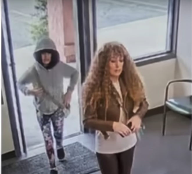 ​Ashlee and Melodee Buzzard, as shown in a surveillance video where investigators believe they are wearing wigs. (Santa Barbara County Sheriff's Office)