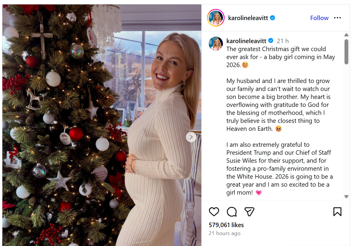 ​Karoline Leavitt’s baby announcement ​on Instagram