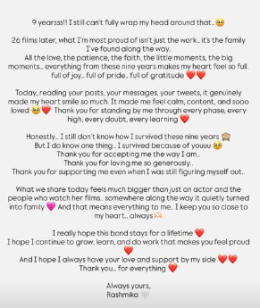 Rashmika Mandanna's IG story