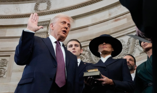 Donald Trump with his family at his inauguration