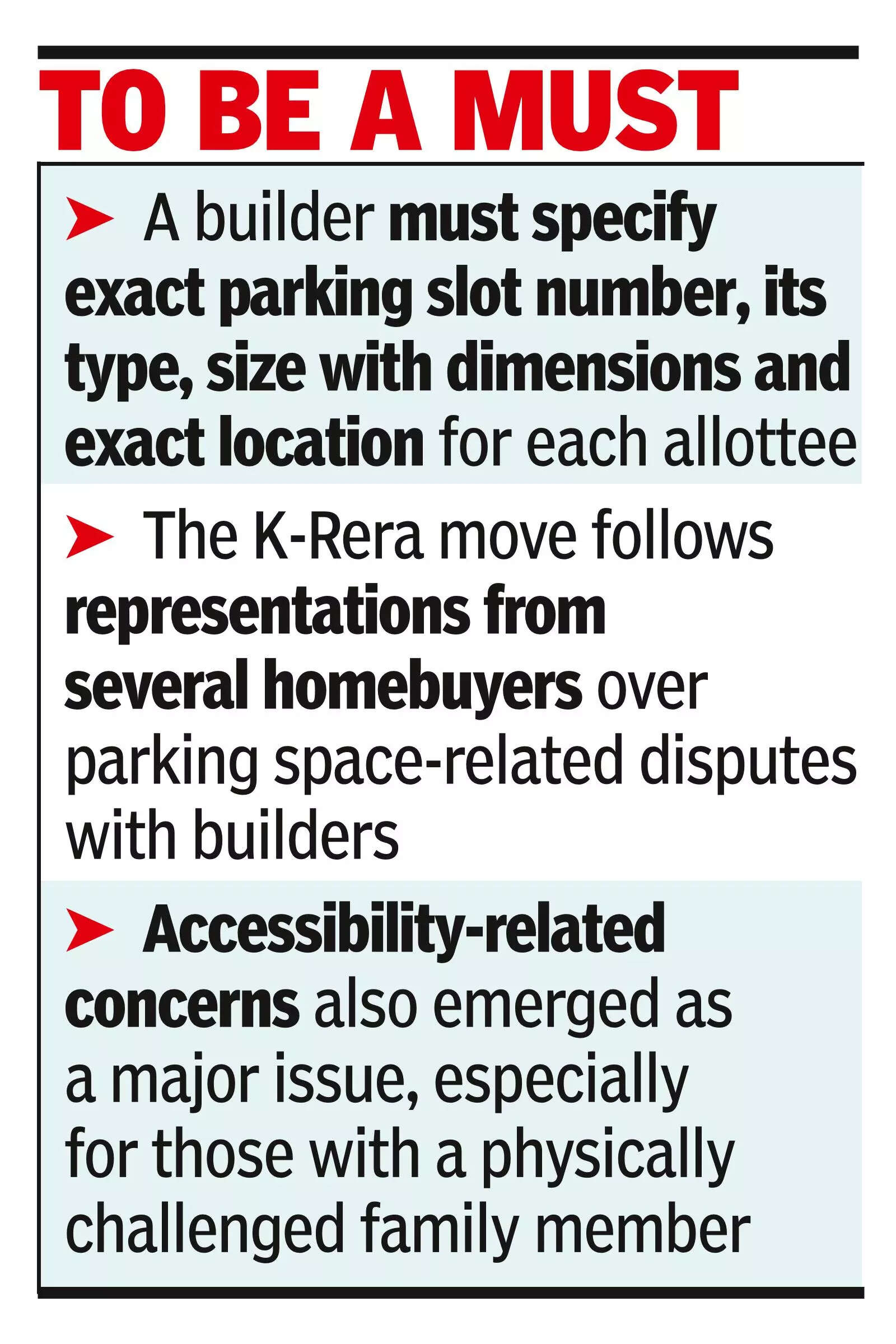 K-Rera to tell builders to specify exact parking slots on sale agreement | Bengaluru News 2 K-Rera to direct builders to specify exact parking slots in sale agreement