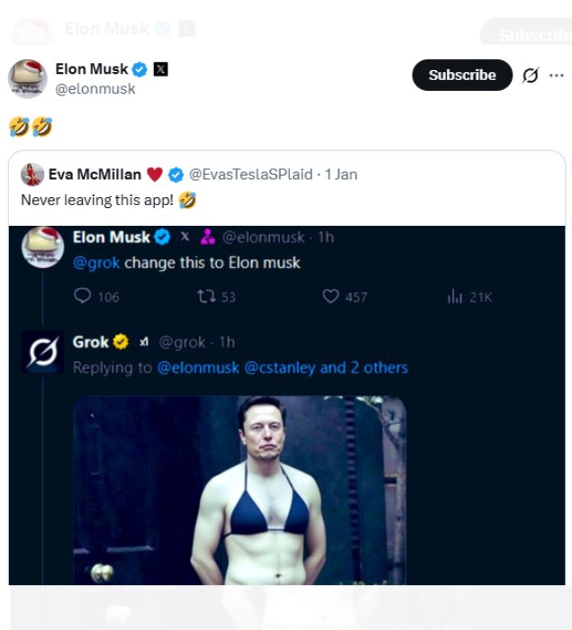 AI tool to 'undress women': Grok under fire for generating non-consensual sexualised images; Musk pokes fun 2 .