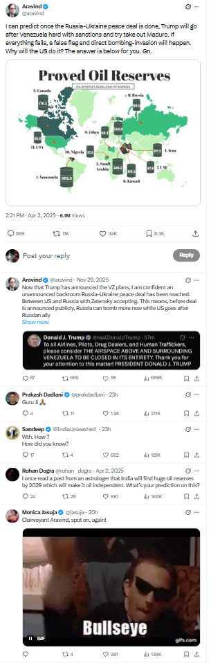 ​X users react to the viral 2025 tweet that predicted Trump’s Venezuela strategy before Washington did​