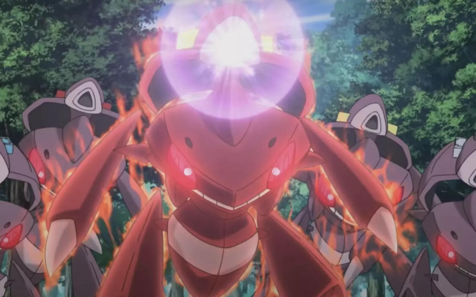 Shiny and regular Genesect in the anime