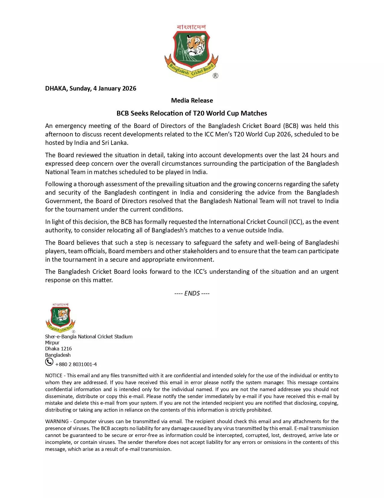 Bangladesh media release