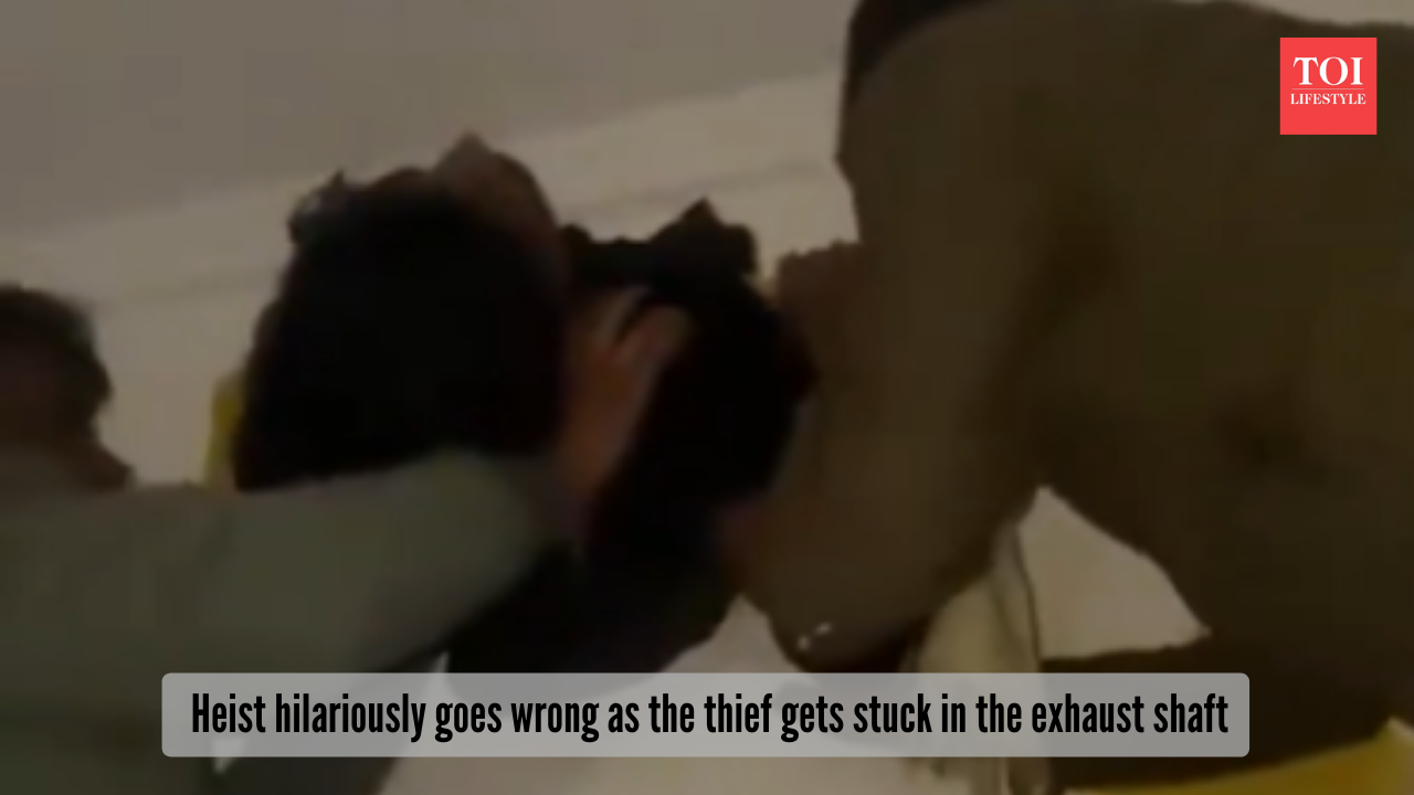 Heist hilariously goes wrong as the thief gets stuck in the exhaust shaft