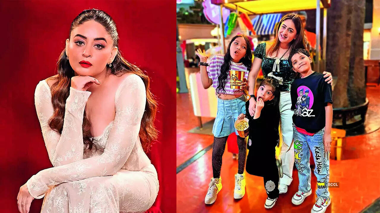 Mahhi Vij and (right) with her children