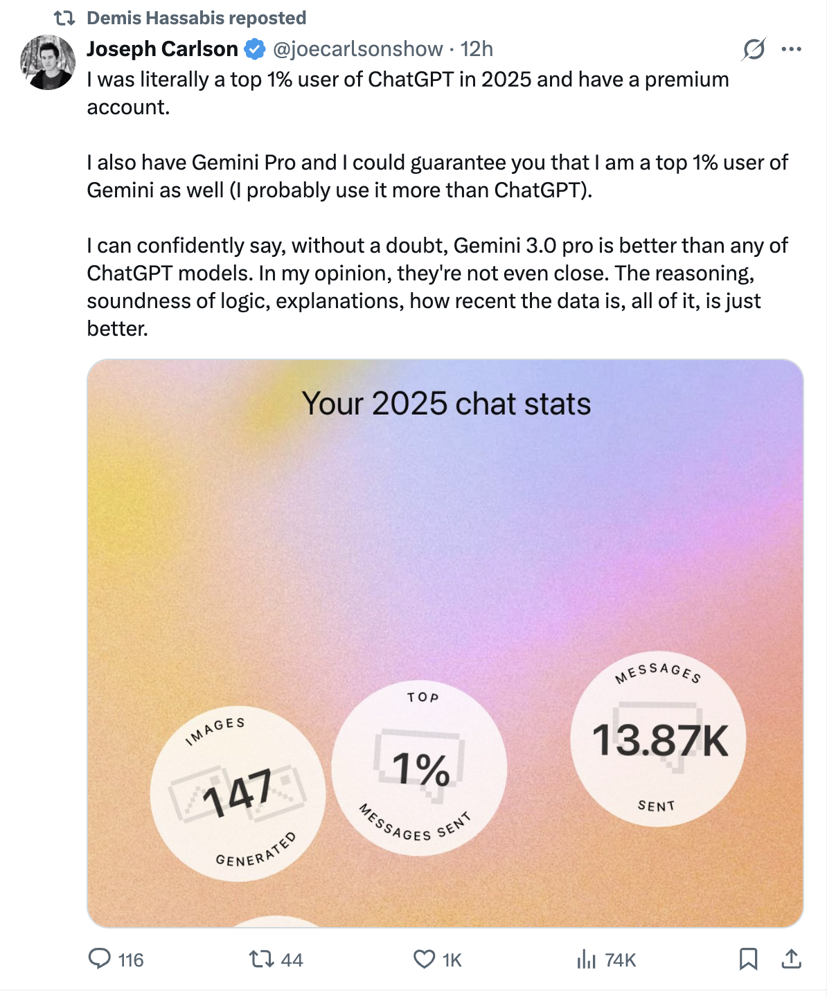 Demis Hassabis repost