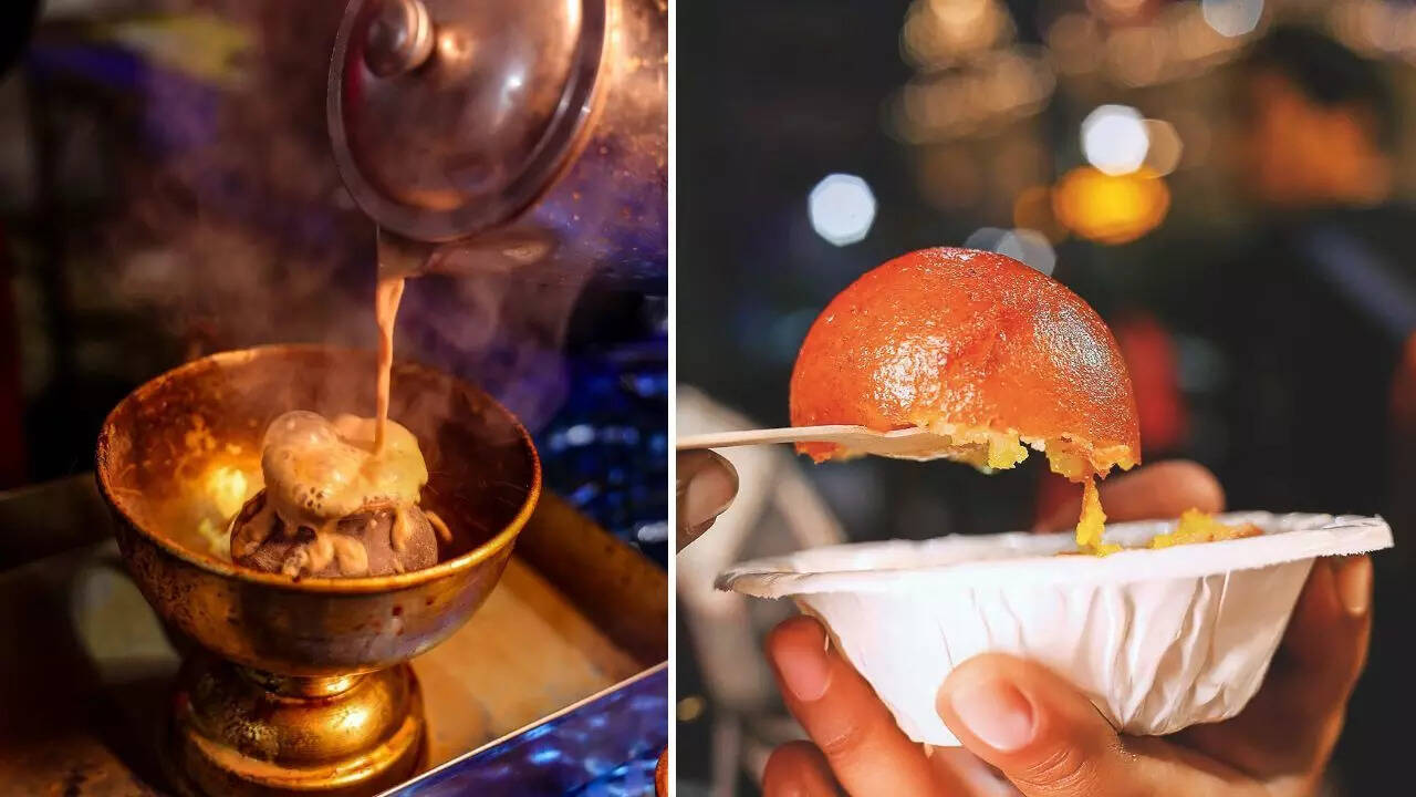 Tandoori chai (L), gulab jamun (R )