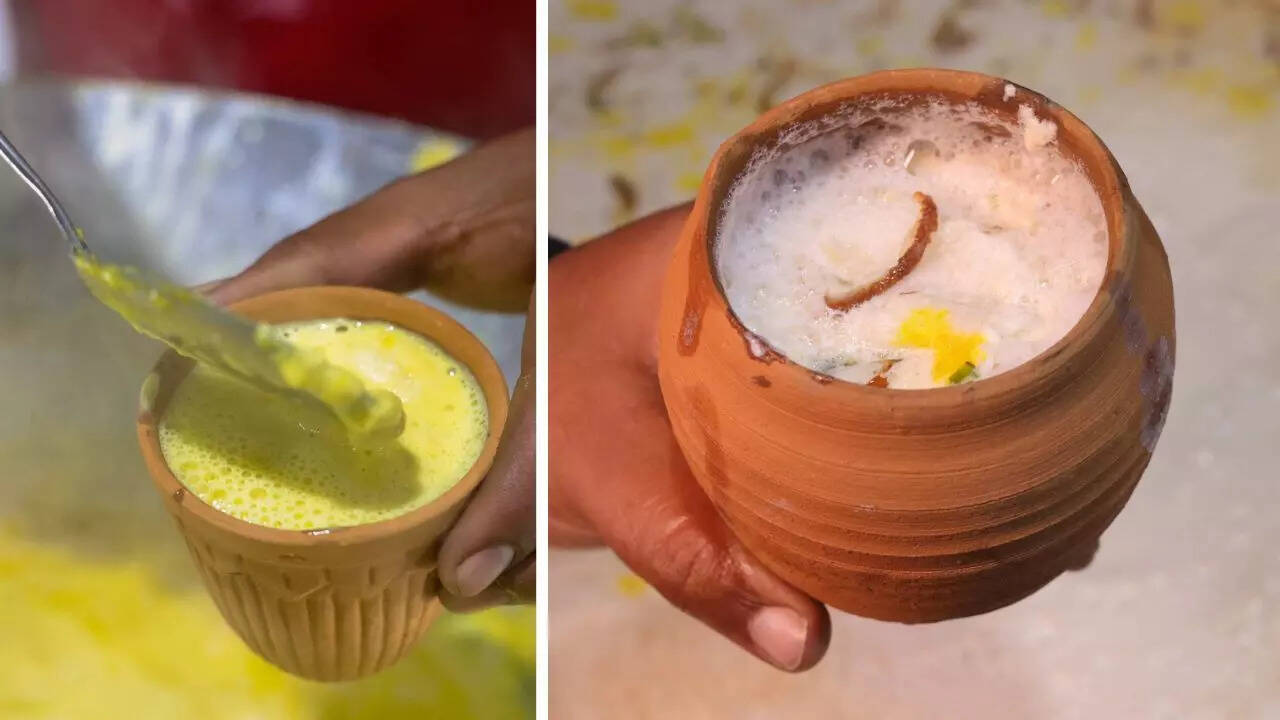 Kesar doodh (L), kadhai doodh (R )