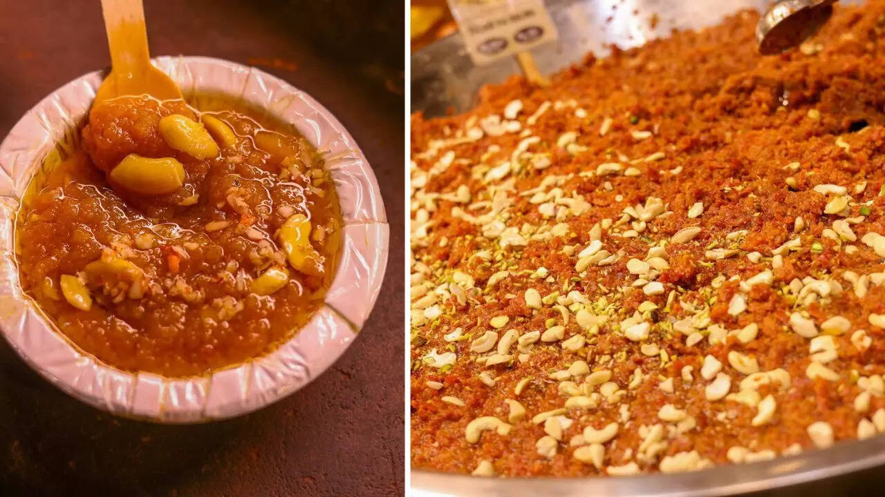 Moong dal halwa (L), gajar ka halwa (R )