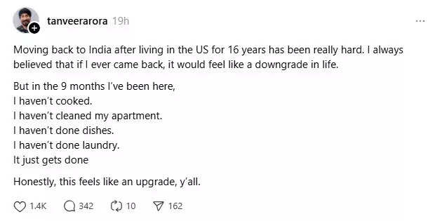 Comedian Tanveer Arora triggered a debate between lifestyles in India and the US.