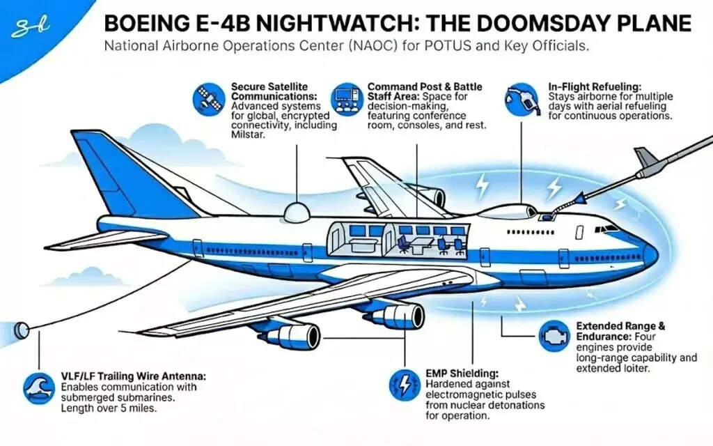 What makes Doomsday Plane special and why was it spotted for first time in 51 years in Los Angeles? The US Air Force E-4B Nightwatch landing at Los Angeles International Airport sparks public attention. Pic Credit: X/@JeffVaughn