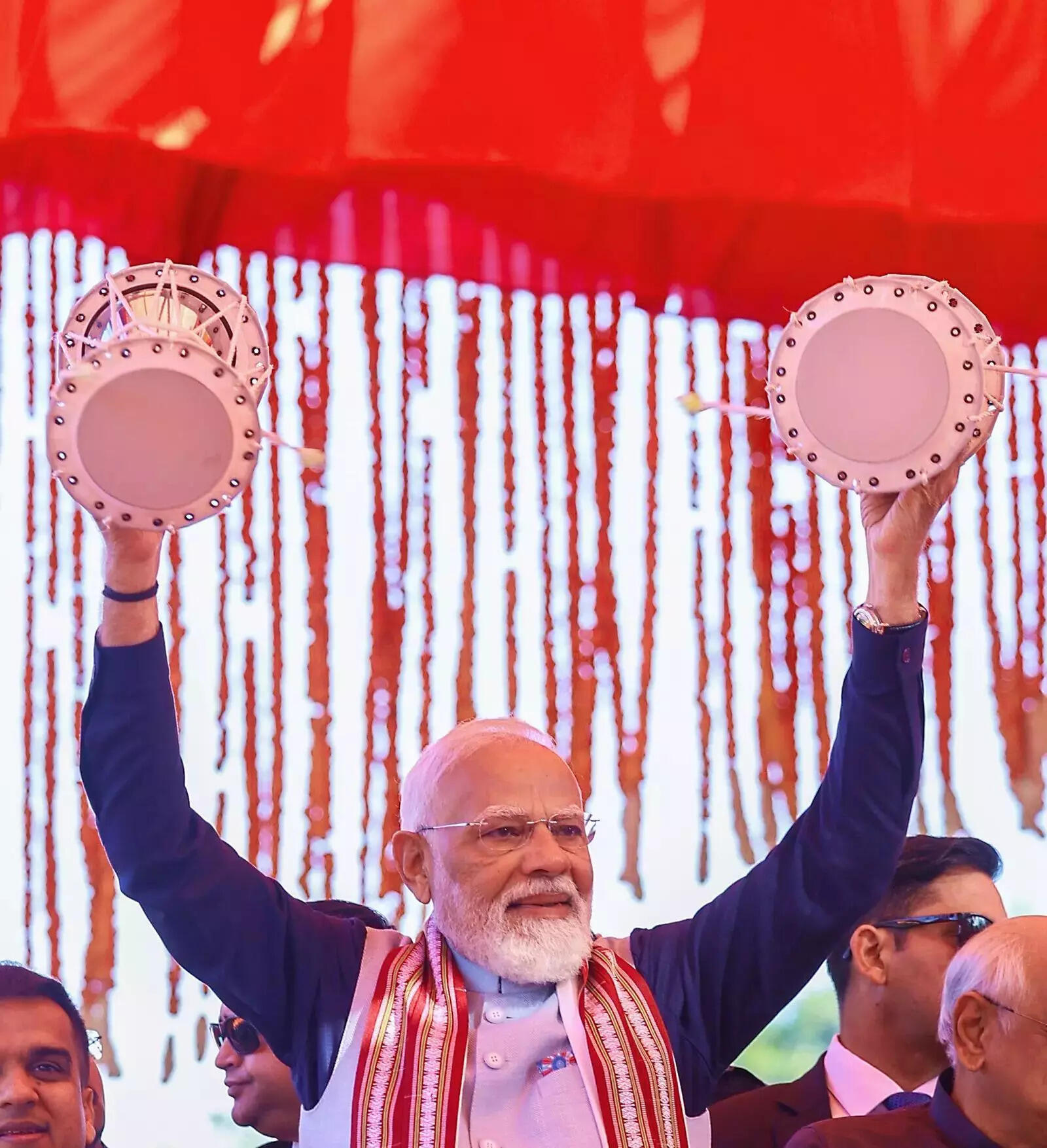 Gir Somnath, Jan 11 (ANI)_ Prime Minister Narendra Modi plays 'Damru' during 'Sh....