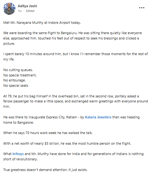Aditya's LinkedIn post
