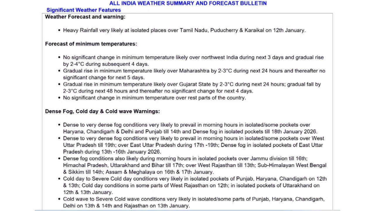 IMD weather bulletin