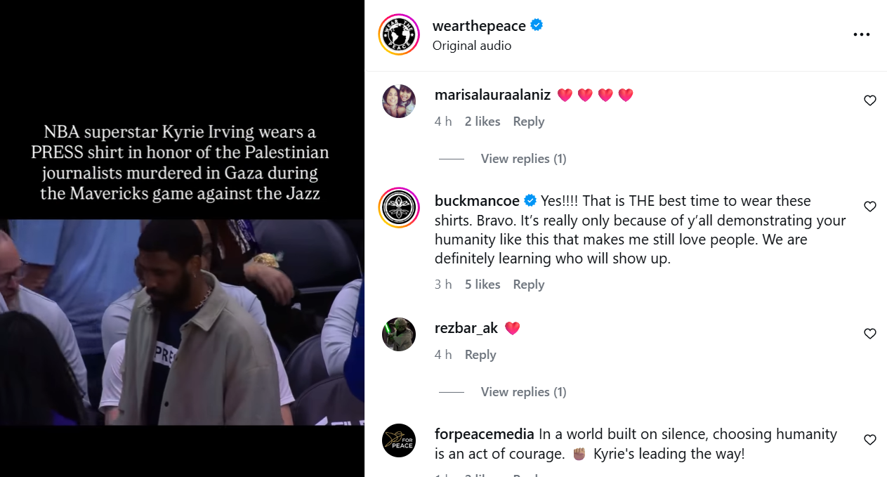 ​Netizens react to Kyrie Irving’s Pro-Palestine​ Press shirt at Mavericks' January 2026 home game