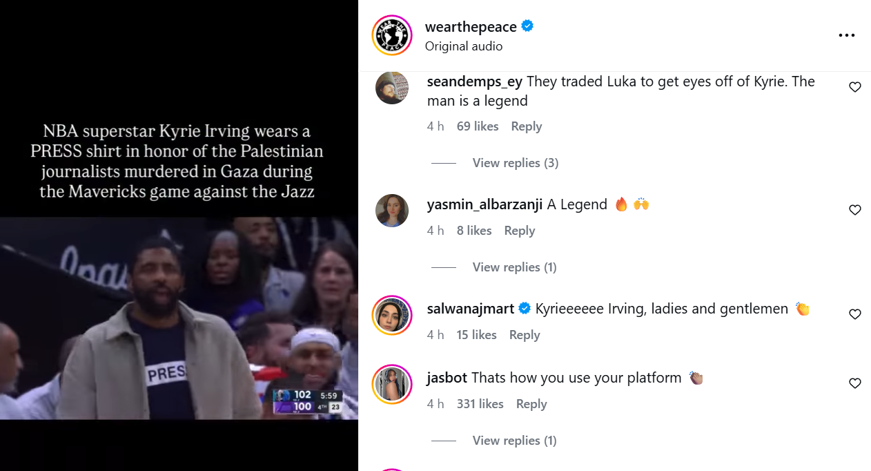 ​Netizens react to Kyrie Irving’s Pro-Palestine​ Press shirt at Mavericks' January 2026 home game