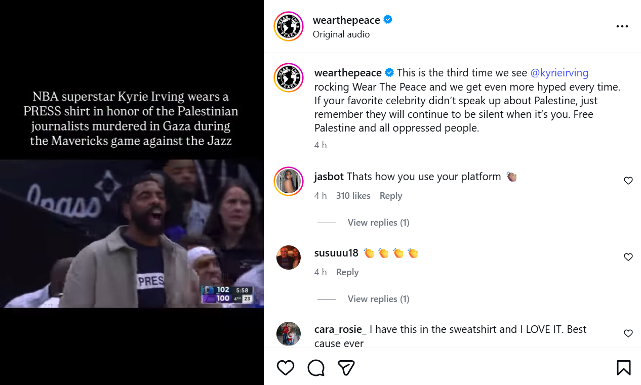 ​Netizens react to Kyrie Irving’s Pro-Palestine​ Press shirt at Mavericks' January 2026 home game
