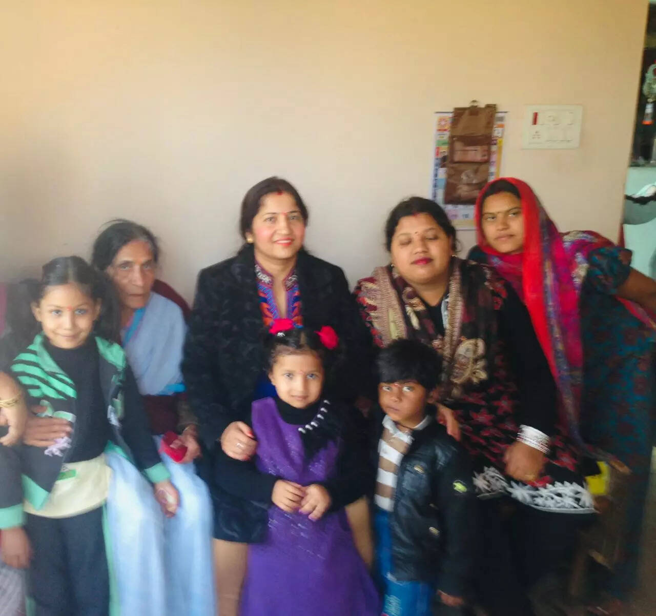 With her mother and family