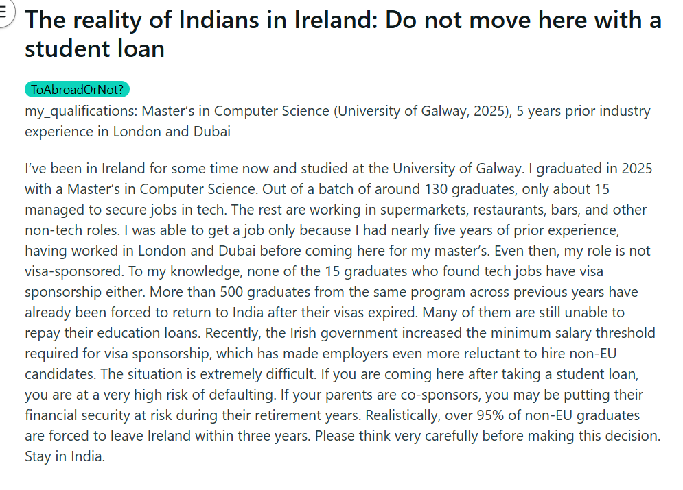 Reddit post made by the student