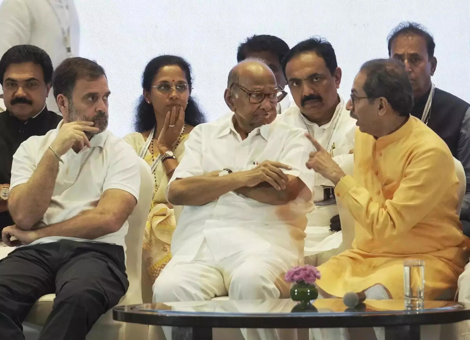 Mumbai_ NCP chief Sharad Pawar interacts with Shiv Sena (UBT) chief Uddhav Thack....