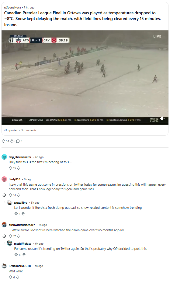​Reddit ​users react to viral video of Canadian Premier League Final​​