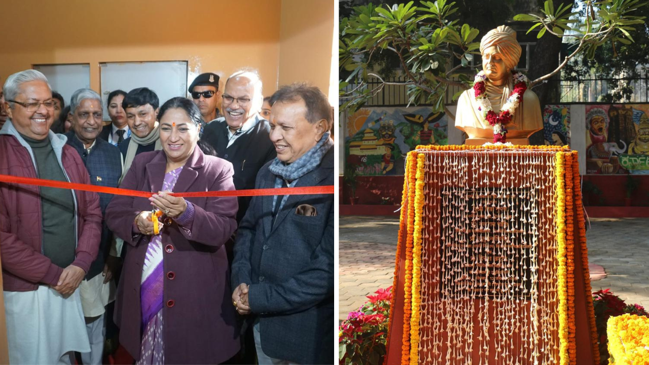 CM Rekha Gupta inaugurated the auditorium (L) and unveiled the statue of Swami Vivekananda (R ) CM Rekha Gupta inaugurated the auditorium (L) and unveiled the statue of Swami Vivekananda (R )