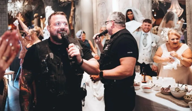 Fake police 'crash' bride's wedding and leave guests dancing