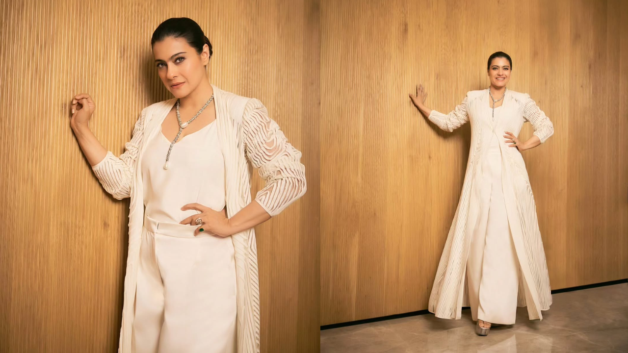 Kajol Elevates an All-White Look With a Textured Jacket