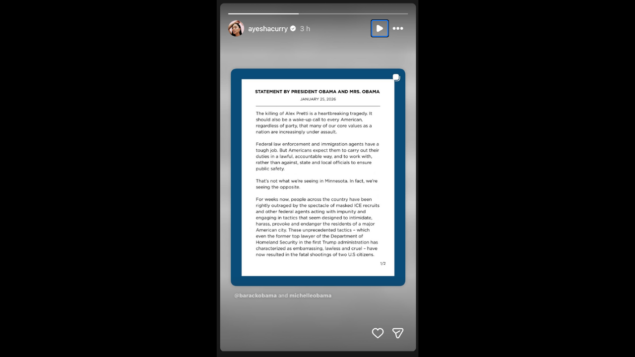 Ayesha Curry reshares post by Barack Obama